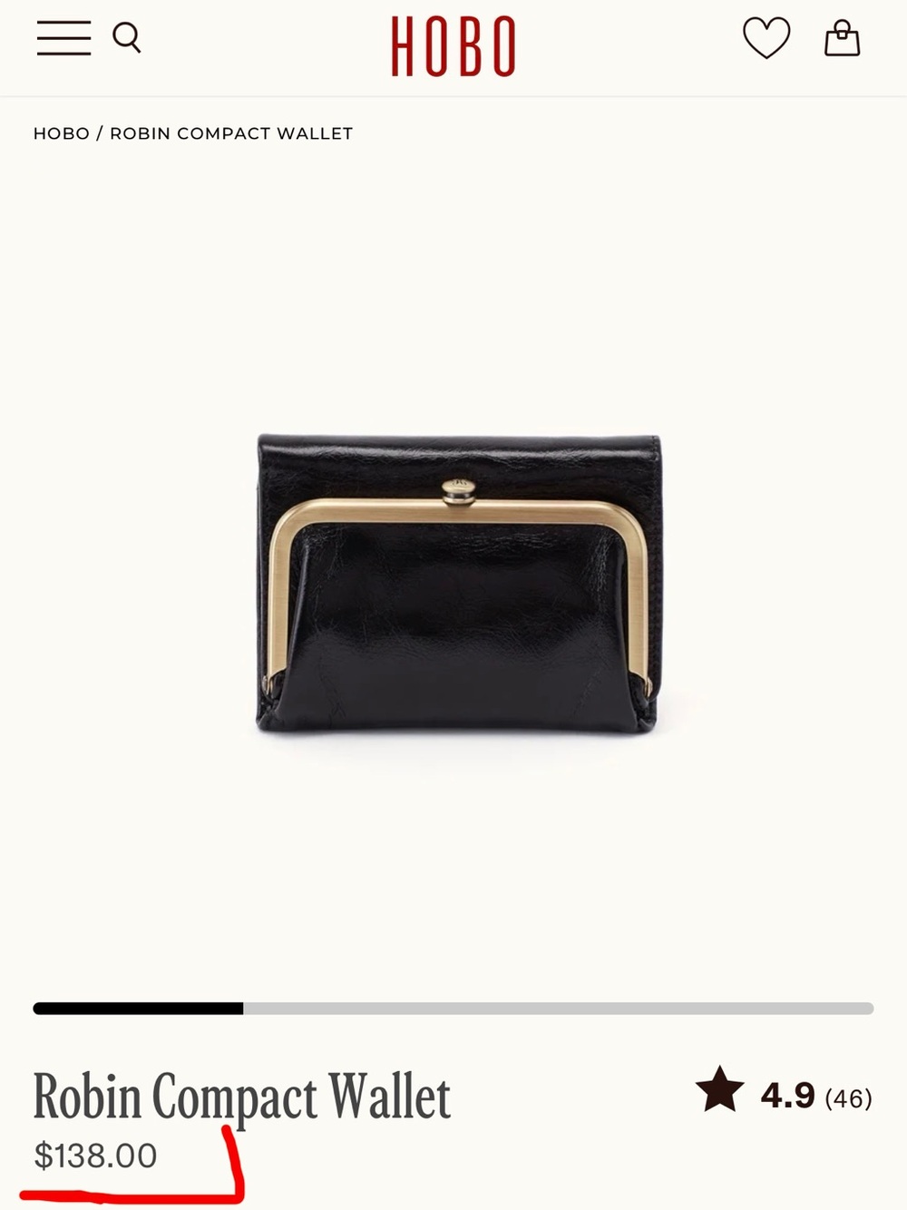 HOBO Navy Blue Leather Compact Wallet with Gold Frame
